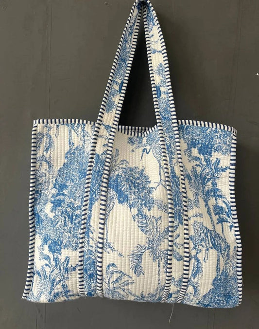 Floral Print, Cotton Quilted Bag, Indian Handmade Bag, Women Shopping Bag, Beach Bag, Bridal Bag, Large Market Bag, Women accessories bag